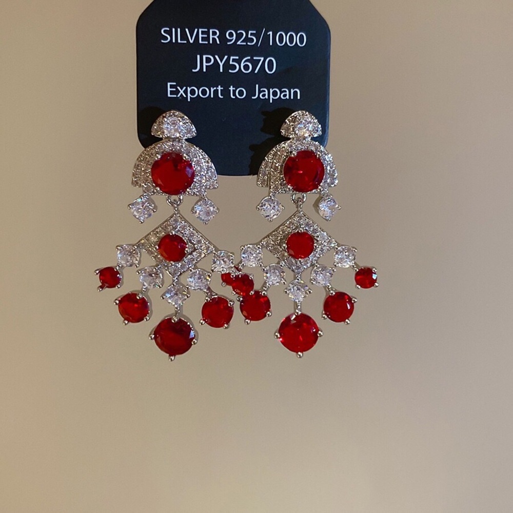 Sterling Silver Red Crystal Chandelier Earrings -